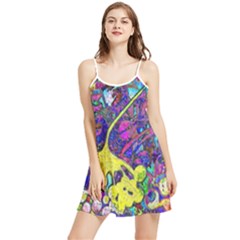 Vibrant Abstract Floral/rainbow Color Summer Frill Dress