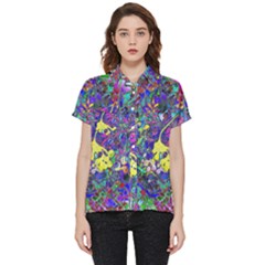 Vibrant Abstract Floral/rainbow Color Short Sleeve Pocket Shirt