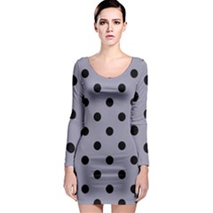 Large Black Polka Dots On Coin Grey - Long Sleeve Bodycon Dress by FashionLane