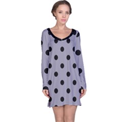 Large Black Polka Dots On Coin Grey - Long Sleeve Nightdress