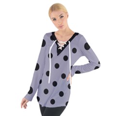 Large Black Polka Dots On Coin Grey - Tie Up Tee by FashionLane