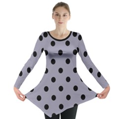 Large Black Polka Dots On Coin Grey - Long Sleeve Tunic  by FashionLane