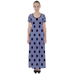 Large Black Polka Dots On Coin Grey - High Waist Short Sleeve Maxi Dress by FashionLane