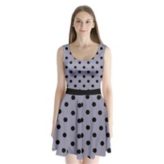 Large Black Polka Dots On Coin Grey - Split Back Mini Dress  by FashionLane