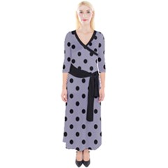 Large Black Polka Dots On Coin Grey - Quarter Sleeve Wrap Maxi Dress by FashionLane