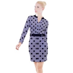 Large Black Polka Dots On Coin Grey - Button Long Sleeve Dress by FashionLane