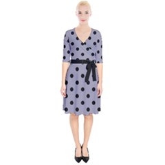 Large Black Polka Dots On Coin Grey - Wrap Up Cocktail Dress by FashionLane