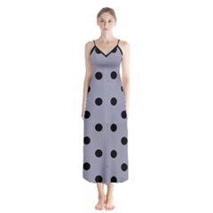 Large Black Polka Dots On Coin Grey - Button Up Chiffon Maxi Dress by FashionLane