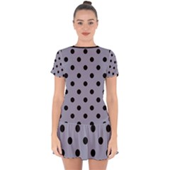 Large Black Polka Dots On Coin Grey - Drop Hem Mini Chiffon Dress by FashionLane