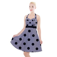 Large Black Polka Dots On Coin Grey - Halter Party Swing Dress  by FashionLane