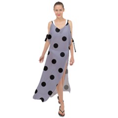 Large Black Polka Dots On Coin Grey - Maxi Chiffon Cover Up Dress by FashionLane