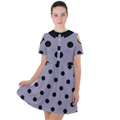 Large Black Polka Dots On Coin Grey - Short Sleeve Shoulder Cut Out Dress  by FashionLane