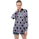 Large Black Polka Dots On Coin Grey - Long Sleeve Satin Shirt View1