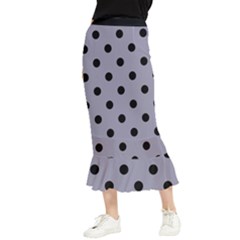 Large Black Polka Dots On Coin Grey - Maxi Fishtail Chiffon Skirt