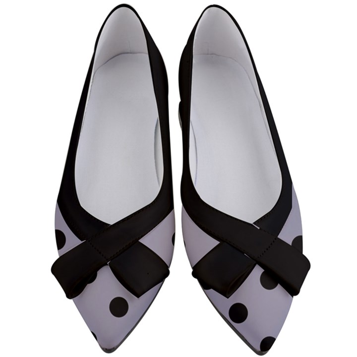 Large Black Polka Dots On Coin Grey - Women s Bow Heels