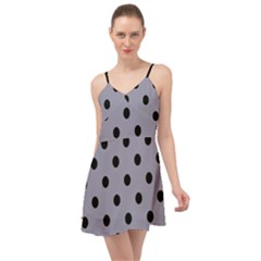 Large Black Polka Dots On Coin Grey - Summer Time Chiffon Dress by FashionLane