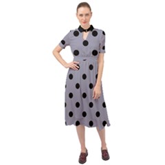 Large Black Polka Dots On Coin Grey - Keyhole Neckline Chiffon Dress by FashionLane