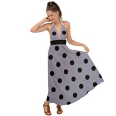 Large Black Polka Dots On Coin Grey - Backless Maxi Beach Dress by FashionLane