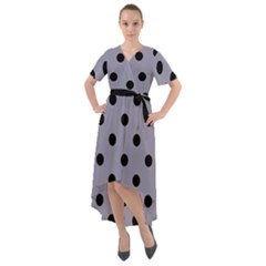 Large Black Polka Dots On Coin Grey - Front Wrap High Low Dress by FashionLane