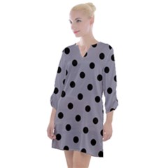 Large Black Polka Dots On Coin Grey - Open Neck Shift Dress by FashionLane