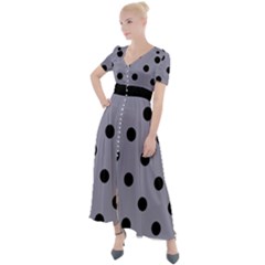 Large Black Polka Dots On Coin Grey - Button Up Short Sleeve Maxi Dress by FashionLane