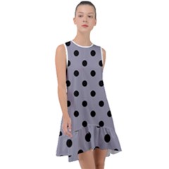 Large Black Polka Dots On Coin Grey - Frill Swing Dress by FashionLane