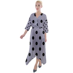 Large Black Polka Dots On Coin Grey - Quarter Sleeve Wrap Front Maxi Dress by FashionLane