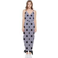 Large Black Polka Dots On Coin Grey - Sleeveless Tie Ankle Jumpsuit by FashionLane