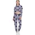 Large Black Polka Dots On Coin Grey - Cropped Zip Up Lounge Set View1