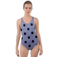 Large Black Polka Dots On Cool Grey - Cut-out Back One Piece Swimsuit by FashionLane