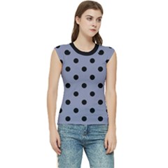 Large Black Polka Dots On Cool Grey - Women s Raglan Cap Sleeve Tee