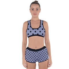 Large Black Polka Dots On Cool Grey - Racerback Boyleg Bikini Set by FashionLane