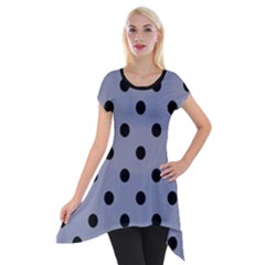 Large Black Polka Dots On Cool Grey - Short Sleeve Side Drop Tunic by FashionLane