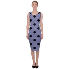 Large Black Polka Dots On Cool Grey - Sleeveless Pencil Dress by FashionLane