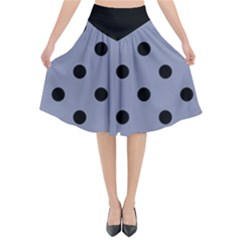 Large Black Polka Dots On Cool Grey - Flared Midi Skirt by FashionLane