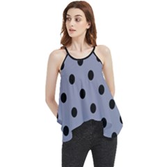 Large Black Polka Dots On Cool Grey - Flowy Camisole Tank Top by FashionLane