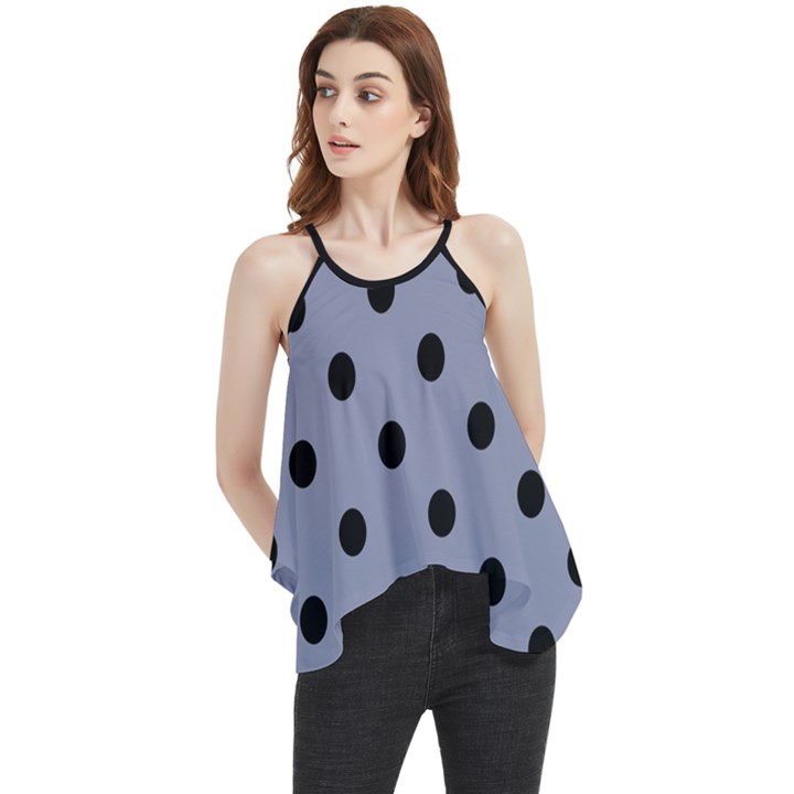 Large Black Polka Dots On Cool Grey - Flowy Camisole Tank Top