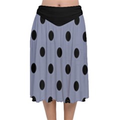 Large Black Polka Dots On Cool Grey - Velvet Flared Midi Skirt by FashionLane