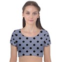 Large Black Polka Dots On Cool Grey - Velvet Short Sleeve Crop Top  View1