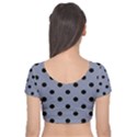 Large Black Polka Dots On Cool Grey - Velvet Short Sleeve Crop Top  View2