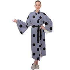 Large Black Polka Dots On Cool Grey - Maxi Velour Kimono