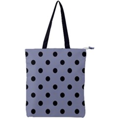 Large Black Polka Dots On Cool Grey - Double Zip Up Tote Bag by FashionLane