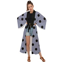 Large Black Polka Dots On Cool Grey - Maxi Kimono by FashionLane