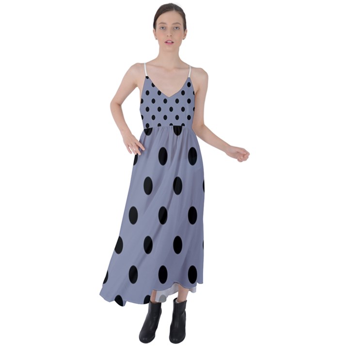 Large Black Polka Dots On Cool Grey - Tie Back Maxi Dress