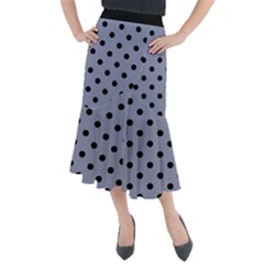 Large Black Polka Dots On Cool Grey - Midi Mermaid Skirt by FashionLane