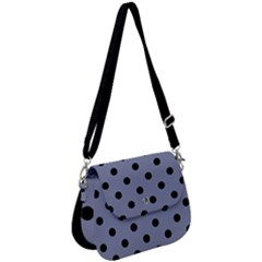 Large Black Polka Dots On Cool Grey - Saddle Handbag by FashionLane