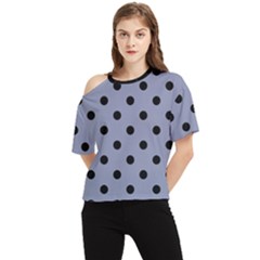 Large Black Polka Dots On Cool Grey - One Shoulder Cut Out Tee