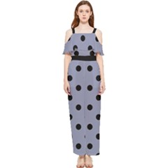 Large Black Polka Dots On Cool Grey - Draped Sleeveless Chiffon Jumpsuit