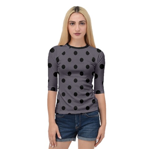 Large Black Polka Dots On Dark Smoke Grey - Quarter Sleeve Raglan Tee by FashionLane