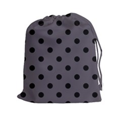 Large Black Polka Dots On Dark Smoke Grey - Drawstring Pouch (2xl) by FashionLane